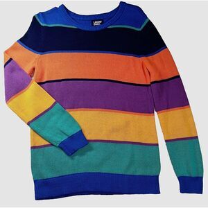 Lands' End‎ Colorblock Bold Striped Knit Cotton Sweater Size XL (14-16) VTG